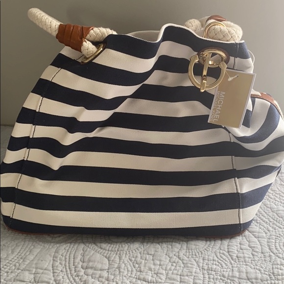 michael kors blue and white striped bag